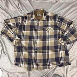 Legendary Whitetails Shirt Mens 2XL Blue Tan Plaid Flannel Button Up Casual